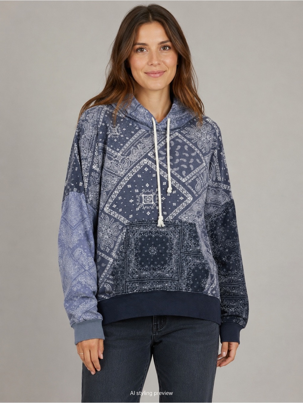 American Eagle Outfitters Blue Bandana Patchwork Hoodie